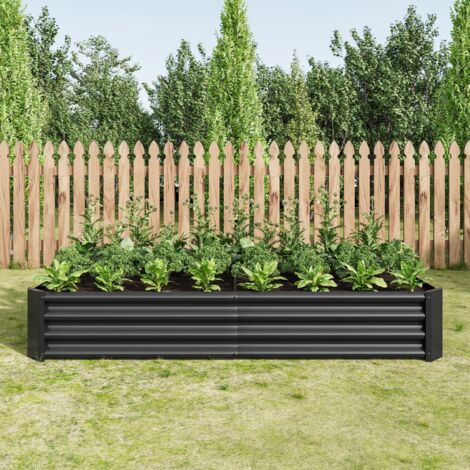 Carré potager surélevé, jardinière surélevée en métal, 180x90x30 cm, en tôle d’acier ondulée, sans fond, pour cultiver légumes et fleurs – Noir