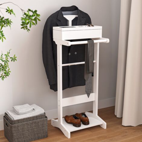 Porte-manteau 44x40x110 cm, avec rangement à rabat, poteau citrouille en bois massif, étagère à chaussures, design vertical, convient pour l'entrée et le salon - Blanc (1/5)