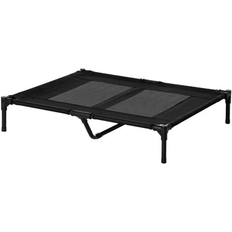 Lit pour chien 92x76x18 cm, canapé pour chien à 4 pieds, structure en métal, tissu Oxford, micro-perforé, panier de camping pour animaux - Noir (1/5)