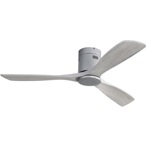 Ventilateur de plafond 132cm, avec 3 pales en bois massif, silencieux, moteur DC réversible, télécommande, pour salon et chambre - Gris