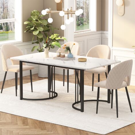 Eifson – Table de salle à manger rectangulaire 140x80 cm – Motif marbre moderne – Pieds réglables – Charge maximale 75 kg – Surface facile à nettoyer