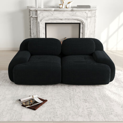 Eifson – Canapé 2 places modulable en velours côtelé 208x103x75 cm – Accoudoirs ergonomiques et base antidérapante – Confort moderne noir