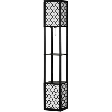 Lampadaire 26x26x156 cm, lampadaire de chambre, avec étagère et lampe double, 40W, E27, interrupteur à tirette, design colonne, convient pour salon et chambre - Noir (1/5)