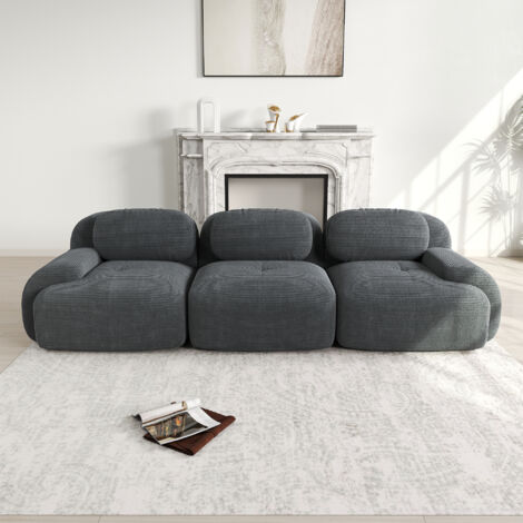 Eifson – Canapé 3 places modulable en velours côtelé 298x103x75 cm – Accoudoirs ergonomiques et base antidérapante – Style moderne gris