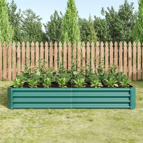 Carré potager surélevé, jardinière surélevée en métal, 180x90x30 cm, en tôle d’acier ondulée, sans fond, pour cultiver légumes et fleurs – Vert (1/5)