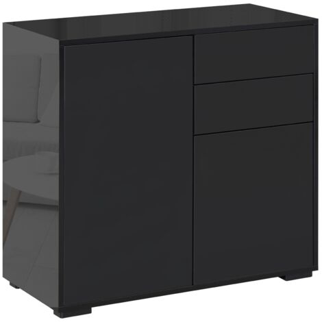 Buffet 117x36x74 cm, avec 2 tiroirs, 2 portes, anti-basculement, pour salon et chambre - Noir (1/5)