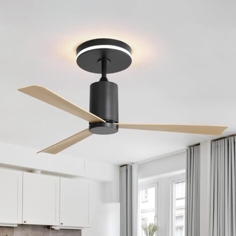 Ventilateur de plafond encastré de 132cm, avec 3 pales en ABS, 6 vitesses, avec lumière LED et télécommande, 2 modes de flux d'air, moteur CC réversible à tonalité - Noir (1/5)