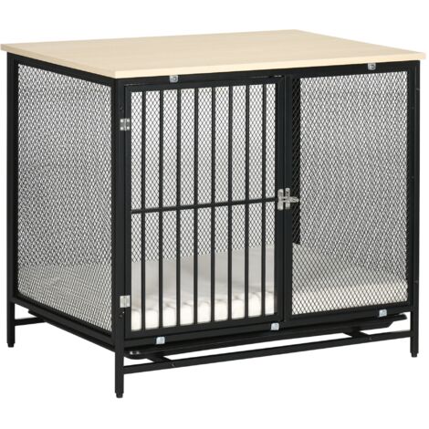 Niche pour chien 80x55x71 cm, niche avec plateau, niche avec tapis, bac de sol rétractable, cage pour chien - Noir (1/5)