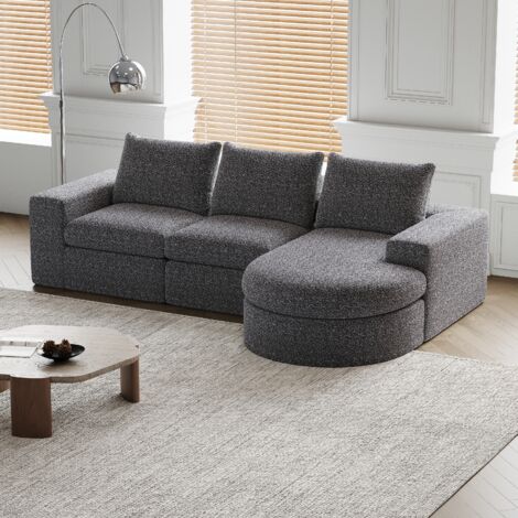Canapé d'angle, canapé 3 places, avec éléments courbes, fauteuil en chenille, canapé modulable, canapé en L, 251x160x81 cm - Gris