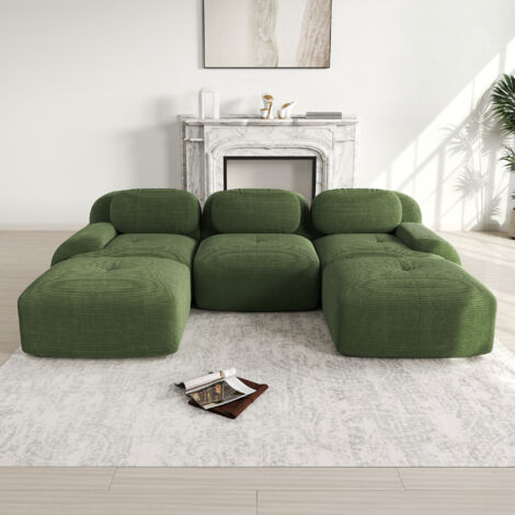 Eifson – Canapé panoramique modulable 298x178x75 cm – Velours côtelé premium – Accoudoirs ergonomiques, base antidérapante, mousse haute résilience 32D – Vert