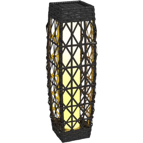 Lampadaire 20x20x68 cm, lampadaire solaire, avec abat-jour en rotin, capteur de lumière, éclairage de jardin LED étanche, éclairage extérieur, max 15 lumens, IP44 - Gris (1/5)