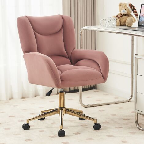 Chaise de bureau pivotante en velours, hauteur réglable, pieds dorés, style minimaliste moderne, chaise de maquillage - Rose (1/5)