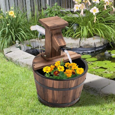 Fontaine de jardin, fontaine décorative, cascade avec tonneau en bois, bois de sapin, fontaine tonneau, 27x27x37 cm - Marron