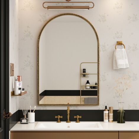 Miroir salle bain 91x61 cm, arche en fer forgé, Style bohème, fixation murale, convient pour salle de bain, chambre, salon - Doré