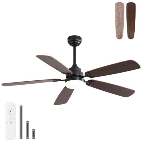 Ventilateur de plafond 132cm, avec 5 pales, 6 vitesses, moteur CC à télécommande, lumière LED à intensité variable 18 W pour chambre à coucher, salon - Noyer (1/5)