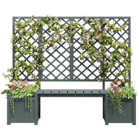 Arche de jardin 169x42x145 cm avec 2 pots de fleurs, siège, treillis avec aide à l'escalade, pavillon de jardin en arche, sapin massif - Gris