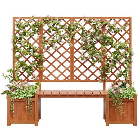 Arche de jardin 169x42x145 cm avec 2 pots de fleurs, siège, treillis avec aide à l'escalade, pavillon de jardin en arche, sapin massif - Marron