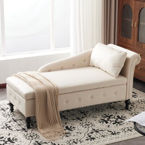 Canapé méridienne - tissu velours avec boutons et rivets, rangement caché, adapté aux chambres et bureaux - Beige