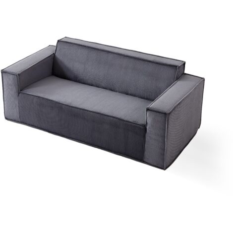 Canapé moderne en velours côtelé, canapé 2 places confortable avec assise profonde, sans pieds, pour salon, appartement, bureau et maison – Gris