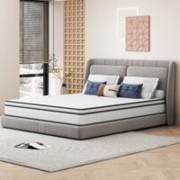 Matelas ressorts 140x200 cm, structure à ressorts à trois côtés, ressorts ensachés, cadre gris, hauteur 25 cm, tissu 3D respirant, style simple et élégant, adapté à différents styles de chambre