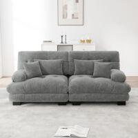 Canapé 2 Places Nuage 220x77x81 cm en Tissu Chenille Clair – Sofa Double pour Salon, avec Structure en Bois Massif, 2 Coussins Lombaires et 2 Coussins Décoratifs - Gris