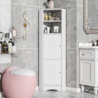 Colonne de salle de bain 36.5x36.5x155 cm, Armoire salle de bain, meuble d'angle avec deux compartiments de rangement, compartiment ouvert, Armoire salle de bain bois - Blanc
