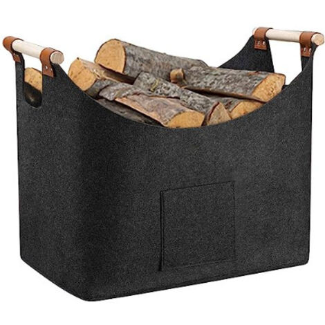 CCYKXA Filztasche, Kaminholzkorb, XL, Kaminholz-Aufbewahrungskorb, Filztasche mit Griff und Handschuhen zur Aufbewahrung von Holzscheiten, Kaminzubehör, Zeitungen, Korb mit großer Kapazität (45 x 32 x