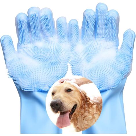 CCYKXA Hundepflegehandschuh, Katzenpflegehandschuh aus lebensmittelechtem Silikon, Haustierpflegehandschuh, Hundebürstenhandschuh, Katzenbürstenhandschuh, Haarentfernungshandschuh – Hellblau (1/5)