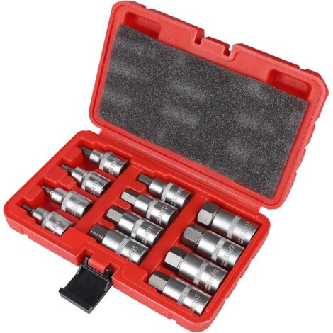 CCYKXA 12-teiliger 1/2-Zoll-Inbus-Steckschlüsselsatz, 6-Punkt-Steckschlüssel 5, 6, 7, 8, 10, 12, 14, 16, 17, 18, 19, 22 mm, mit Kunststoffkoffer, 1/2-Zoll-Inbus-Steckschlüsselsatz für Schlagschrauber (1/3)