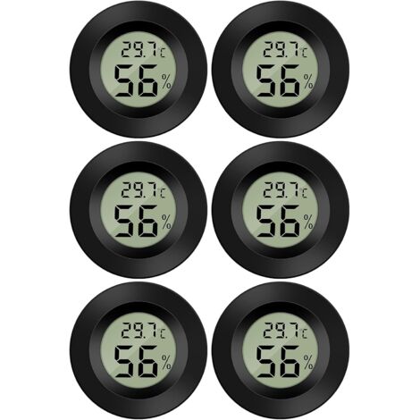 CCYKXA (6 Stück, schwarz) Mini-Digital-LCD-Thermometer-Hygrometer, Temperatur- und Luftfeuchtigkeitsanzeige, -50–70 °C, 10–99 % relative Luftfeuchtigkeit, Thermo-Hygrometer-Anzeige für Humidore und In (1/5)