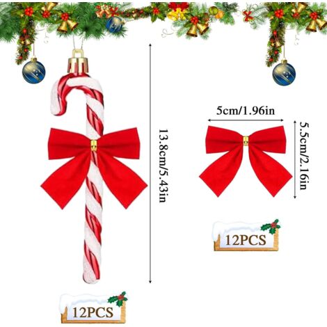 14-teiliges Weihnachtsbaumschleifen-Set – Champagner-goldene Schleifen & Zuckerstangen, Stoff, Für Christbaum, Girlande & Deko Champagner Gold Weihnachtsdeko