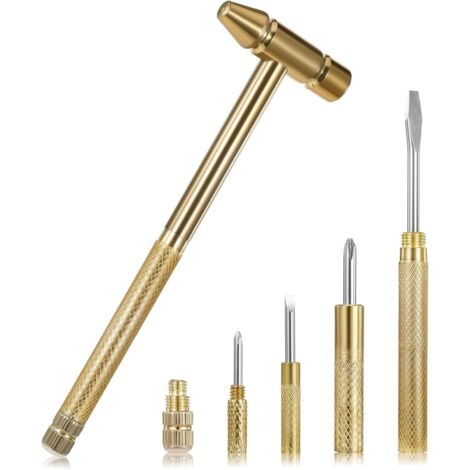 CCYKXA Kleiner 6-in-1-Hammer, tragbarer Mini-Multifunktions-Metallhammer mit Schlitzschraubendreher und Multifunktions-Klauenhammer (gold) (1/5)