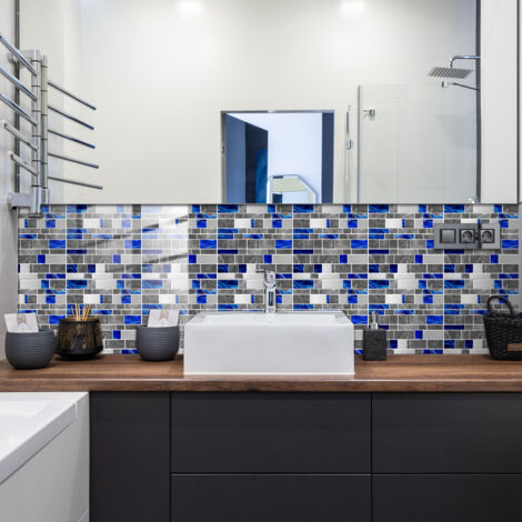 CLISPEED 10 Adesivi Per Piastrelle Mosaico Blu PVC Impermeabili 15x15 Cm - Rimovibili Per Bagno E Cucina