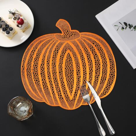 Set Di 4 Tovagliette Artoid Mode 30x45 Cm – Motivo Zucca E Fiori, 100% Poliestere, Antimacchia, Lavabili, Per Cucina E Feste Autunnali