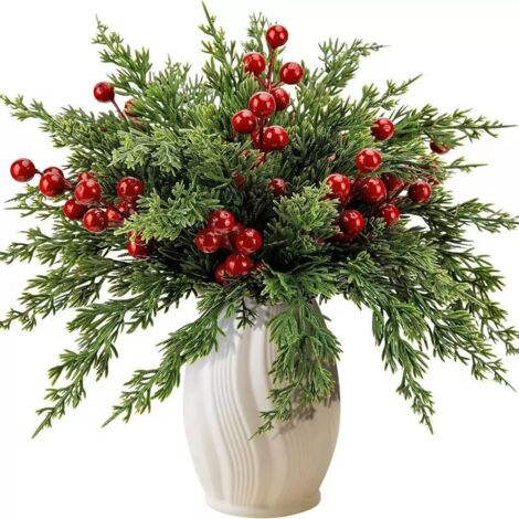 20 Pezzi Di Bacche Artificiali Rosse Per Decorazioni Natalizie - Rami Con Bacche Da 20x5,5 Cm Per Ghirlande, Albero Di Natale, Centrotavola, Addobbi Festivi, Composizioni Floreali Fai Da Te - 2