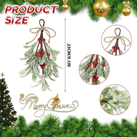 Rama Colgante De Muérdago Artificial Para Navidad – Decoración Con Bayas, Piñas Y Brillo – Tamaño 68cm – H&S Collection