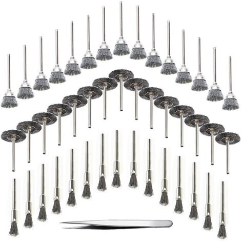 45 Stück Holzbearbeitungsbohrwerkzeug Drahtbürste Edelstahldraht Metall Drehbohrbürste, Silber (Edelstahl) (1/5)