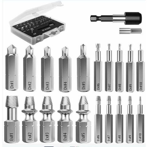 Tigrezy 22 Stück verbesserte Extraktionswerkzeuge aus HSS 4341 legiertem Stahl mit Bohrern, 2 magnetische Verlängerungs-Bithalter, Stecknuss-Adapter für beschädigte Bolzen (1/5)