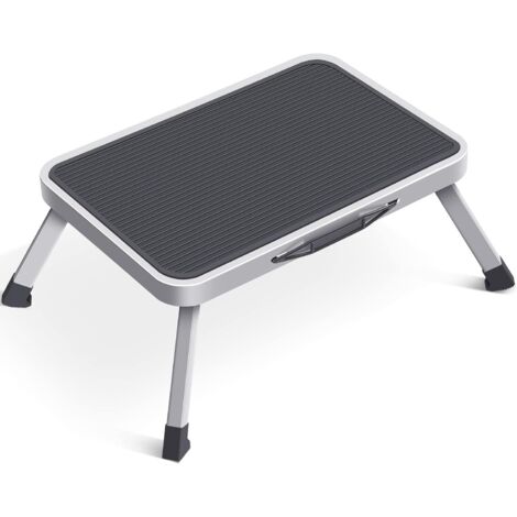 Klappbarer Tritthocker, 1 Stufe, faltbare Trittleiter aus Stahl, kleine Klappleiter, Wohnzimmer, Küche, Badezimmer, Bibliothek, 47 x 32 x 17 cm (1/5)