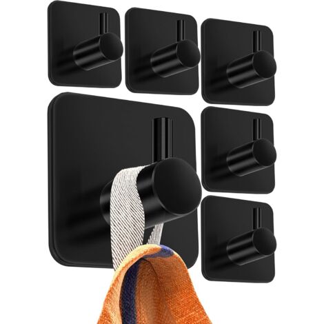 Handtuchhalter ohne Bohren, 6er Set, schwarz - Badezimmer Handtuchhalter aus Edelstahl, funktionale Klebehaken, hohe Tragkraft - Wasserfeste Haken für Bad, Haken selbstklebend, Handtuchhaken (1/4)