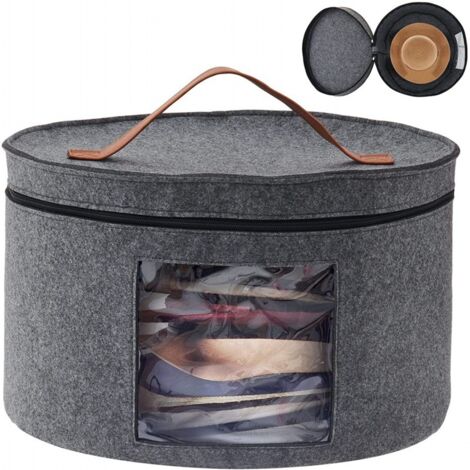 Runde Hutbox aus Filz mit staubdichtem Deckel, Hut-Organizer-Tasche zur Aufbewahrung von Damenhüten, faltbarer 43 x 26 cm großer Kappenbehälterträger, 2er-Pack, Grau (1/4)