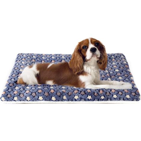 Hundebox-Matte, ultraweich mit Sternen-Print, waschbar für große, mittelgroße und kleine Hunde, Wende-Fleece, 60 x 40 cm, dunkelblau (1/4)