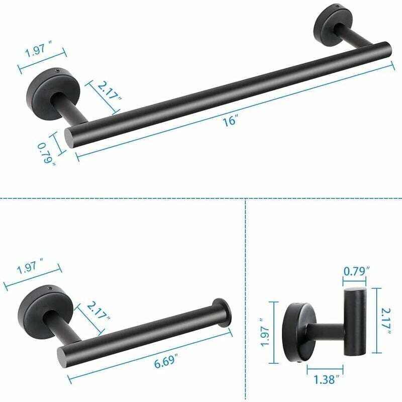 Set Di 24 Accessori Bagno Nero Opaco – Portasciugamani 60 Cm, Portacarta, Anelli, Ganci – Acciaio Inox 304