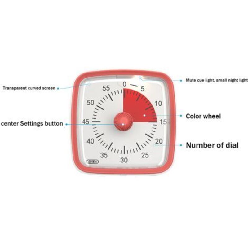 Timer Meccanico Da 60 Minuti, 19 Cm, Visivo Con Disco Rosa, Per Aula, Ufficio, Esami, Cucina, Magnetico E Da Parete - 2