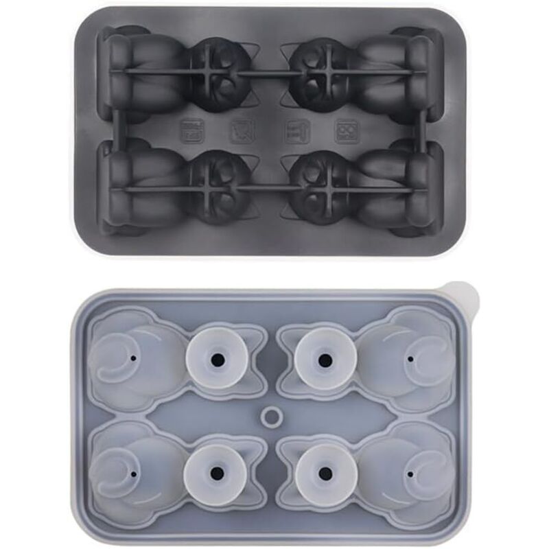 Stampo Per Cubetti Di Ghiaccio 3D A Forma Di Gatto - 4 Vaschette In Silicone, Lenta Fusione, Per Whiskey E Cocktail Divertenti - 3