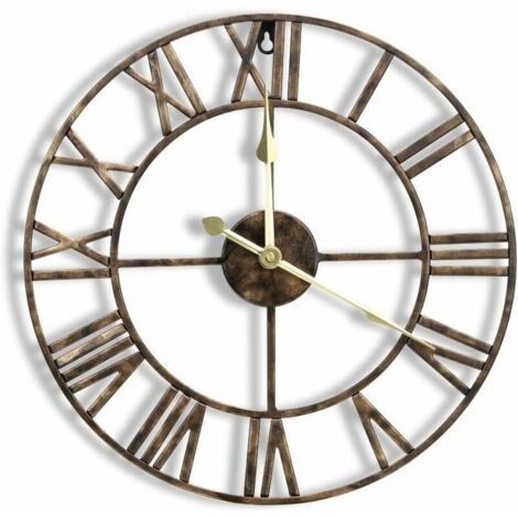 Orologio da parete in metallo Tigrezy da 16 pollici con numeri romani 3D, movimento silenzioso e funzionamento a batteria, grande decorazione murale per cucina, soggiorno e fattoria, bronzo vintage (1/5)