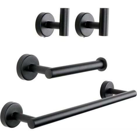 Set di accessori per il bagno da 4 pezzi, set di accessori per il bagno nero opaco, barra portasciugamani da bagno in acciaio inossidabile SUS304 montata a parete, inclusa barra portasciugamani