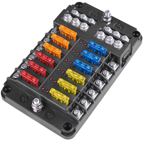 Scatola Portafusibili 12 Vie 12-24V Impermeabile Con LED E Bus Negativo - Per Auto, Camper, Barca, Con Fusibili 5A/10A/15A/20A