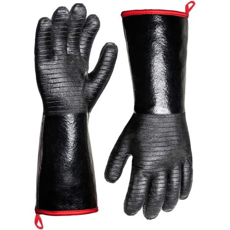 Guanti resistenti al calore estremo (932 °F) per barbecue, friggitrice, cottura al forno, forno, affumicatore, ignifughi e resistenti all'olio rivestiti in neoprene (14 pollici) (1/5)