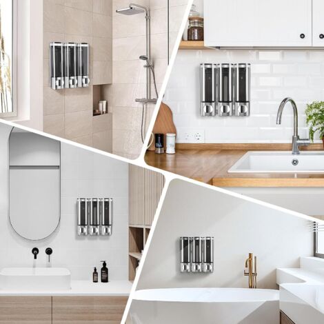 GOYISEE Distributore Shampoo A Parete 3 Scomparti - Pompe 4cc - Installazione Adesiva